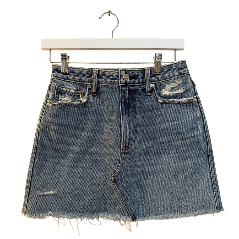 Abercrombie & Fitch Zoe Denim Skirt Womens 2 Blue Distressed A-Line Mini Raw Hem